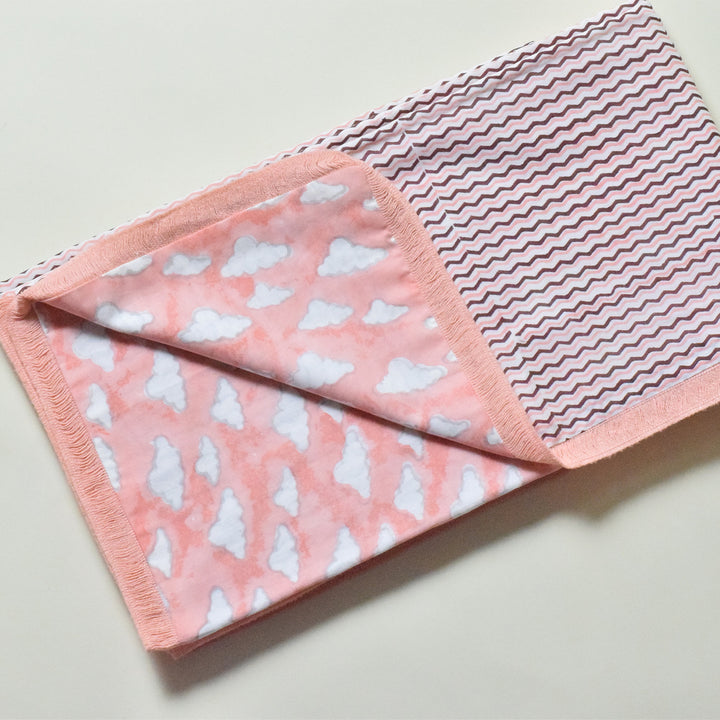 Pink Puffy Block Printed Premium Cotton Baby Dohar