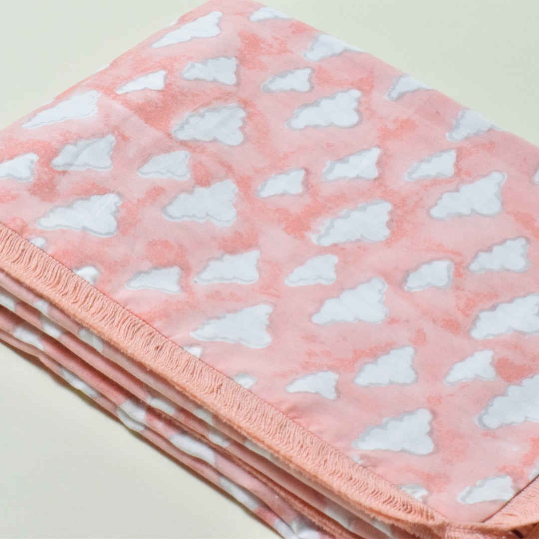 Pink Puffy Block Printed Premium Cotton Baby Dohar