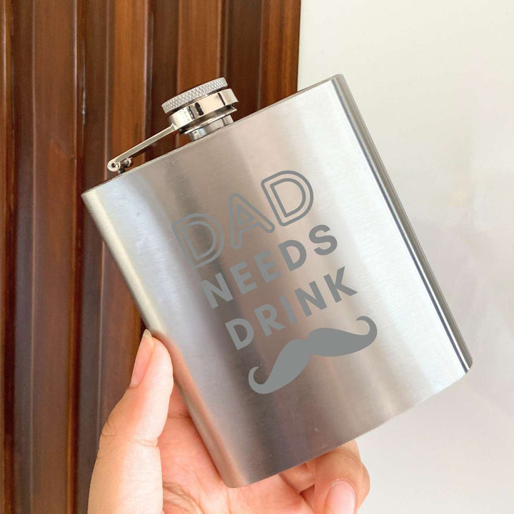 Customized Handmade Engraved Dad Needs Drink Stainless Steel Hip Flask