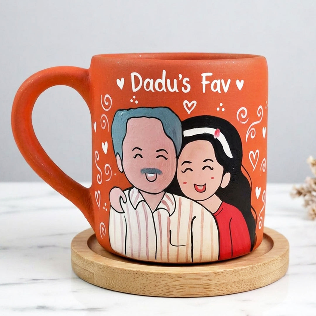 Photo Personalized Hand-Painted Grandpa And Kid Terracotta Mug