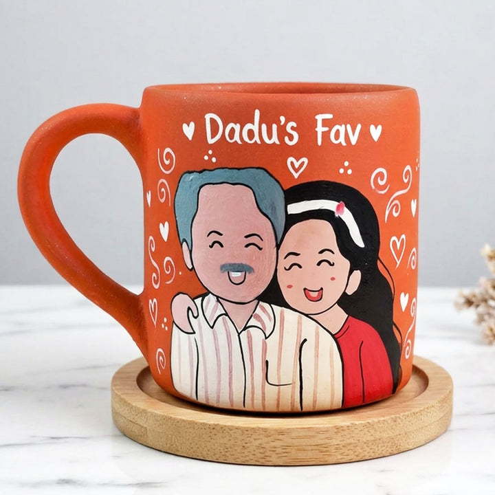 Photo Personalized Hand-Painted Grandpa And Kid Terracotta Mug