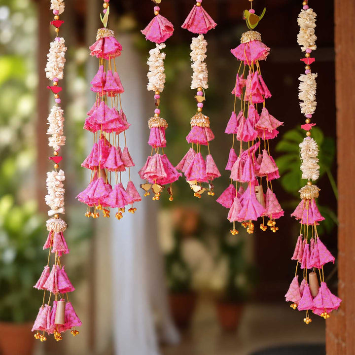 6 Pc | Handmade Parandi Bird Jute Wall Hanging Strings in Different Lengths With Shola Accents