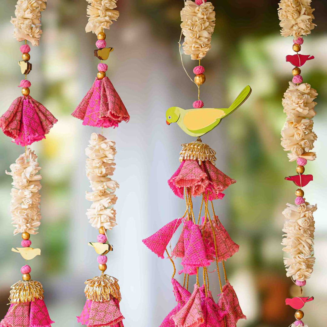 6 Pc | Handmade Parandi Bird Jute Wall Hanging Strings in Different Lengths With Shola Accents