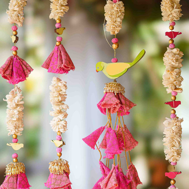 6 Pc | Handmade Parandi Bird Jute Wall Hanging Strings in Different Lengths With Shola Accents