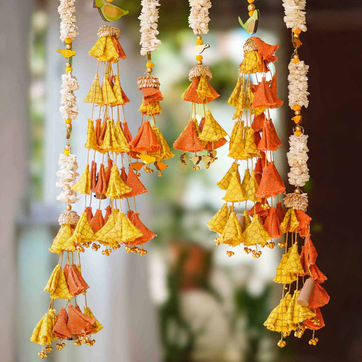 6 Pc | Handmade Parandi Bird Jute Wall Hanging Strings in Different Lengths With Shola Accents