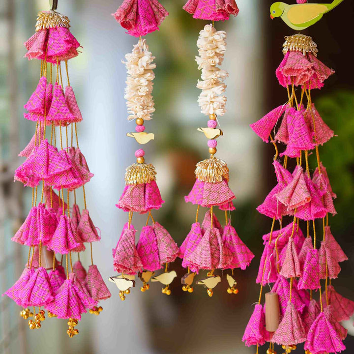 6 Pc | Handmade Parandi Bird Jute Wall Hanging Strings in Different Lengths With Shola Accents