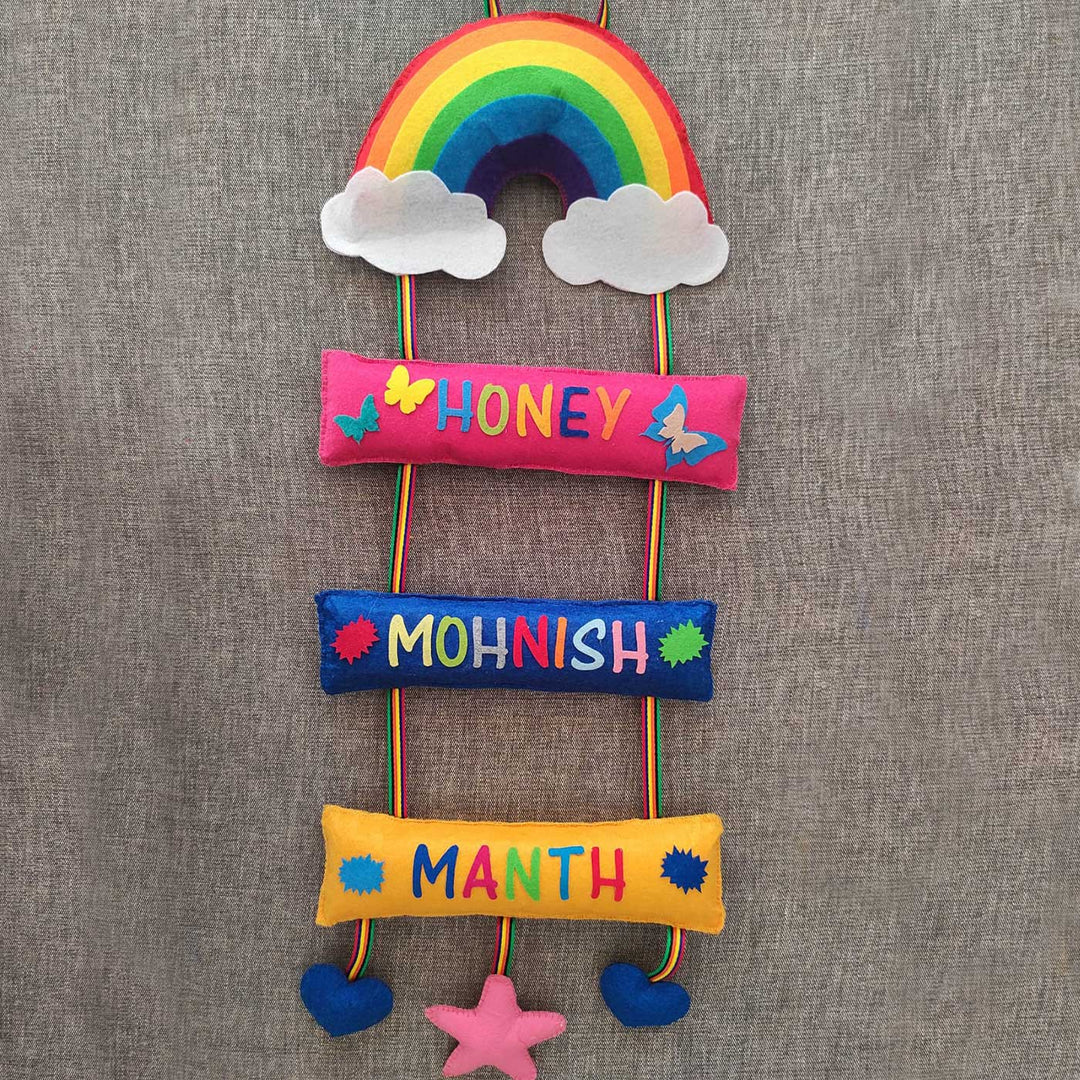 Personalized Handmade Rainbow Date Of Birth Felt Name Plate - Name Personalization Example Hanging