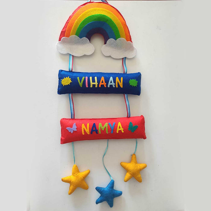Personalized Handmade Rainbow Date Of Birth Felt Name Plate - Hanging with Name Personalization Example