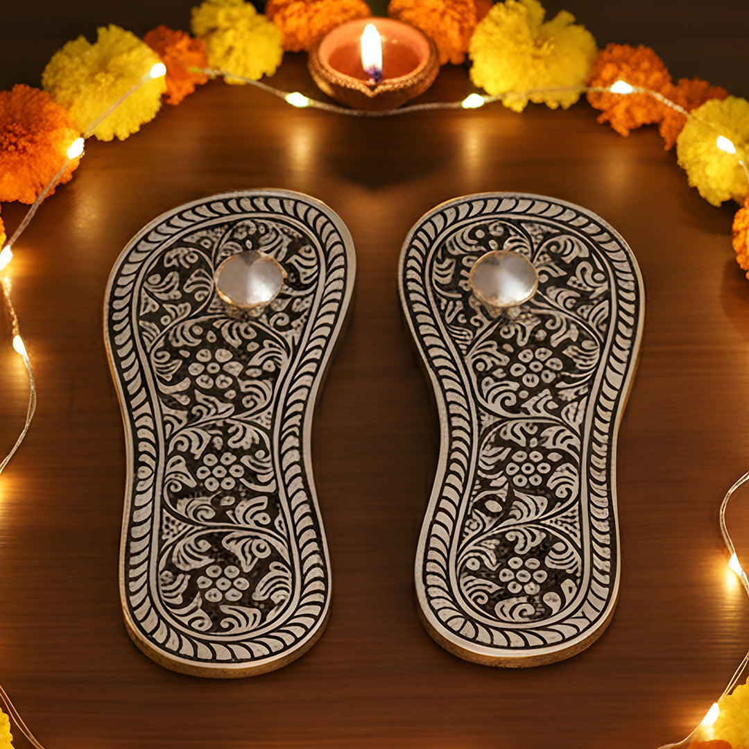 Decorative German Silver Coated Lakshmi Charan
