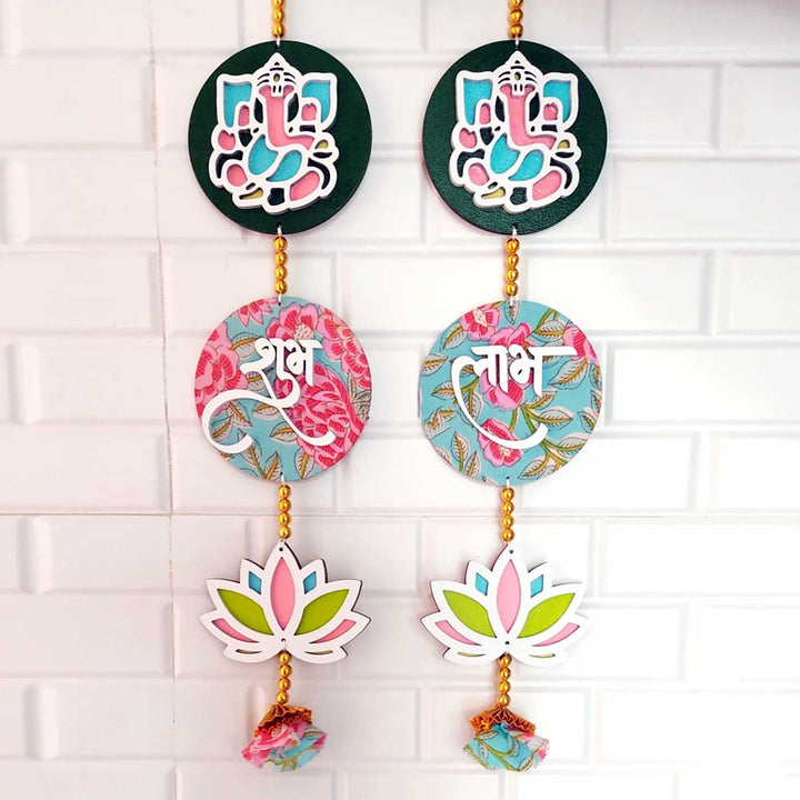 "Shubh Labh" Ganeshji MDF Hangings - Set of 2