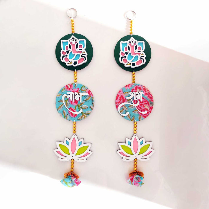 "Shubh Labh" Ganeshji MDF Hangings - Set of 2