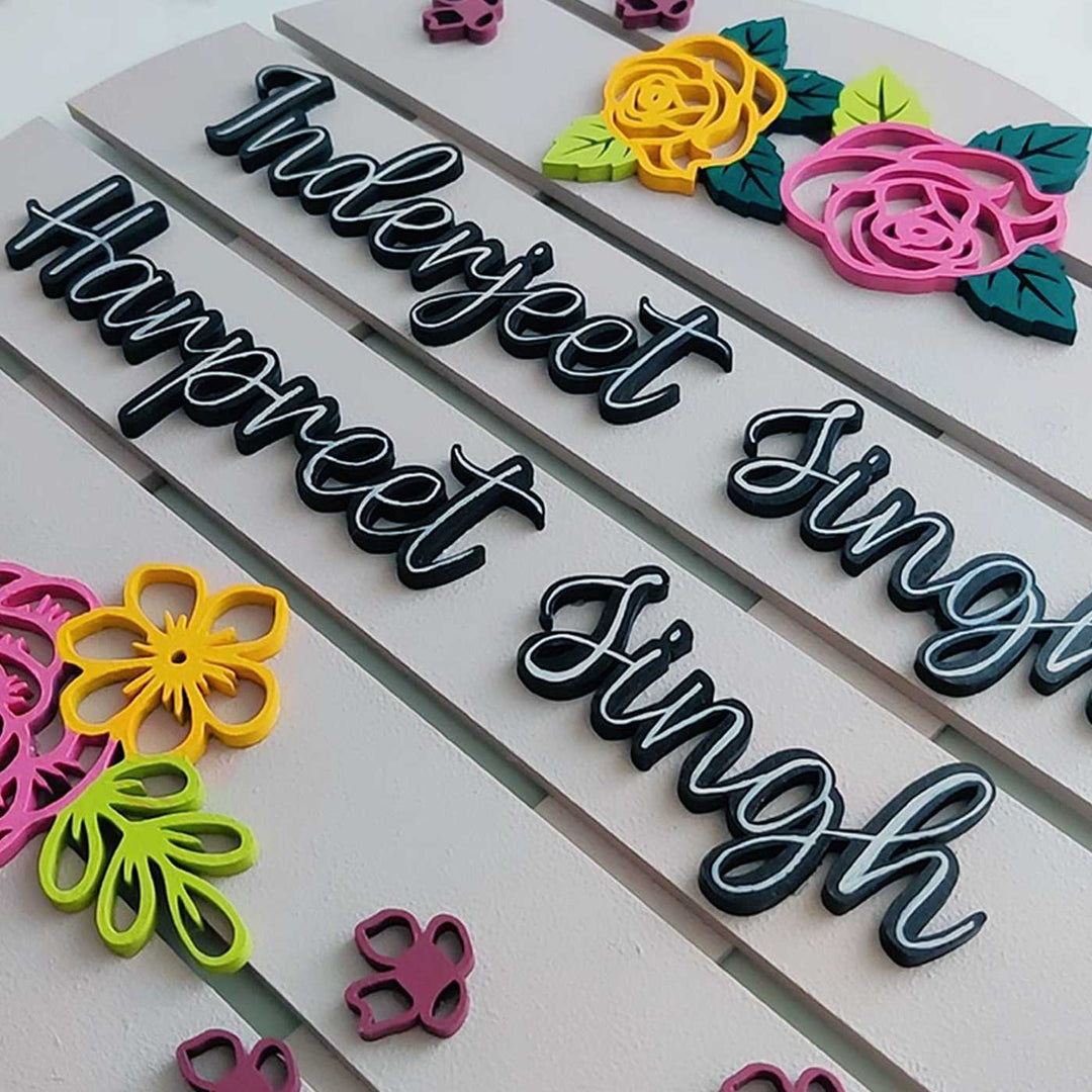 Handcrafted Personalized MDF Floral Nameplate