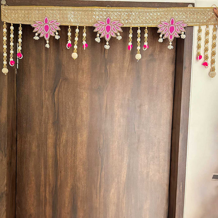 Handmade Decorative Gold & Pink Lotus Toran