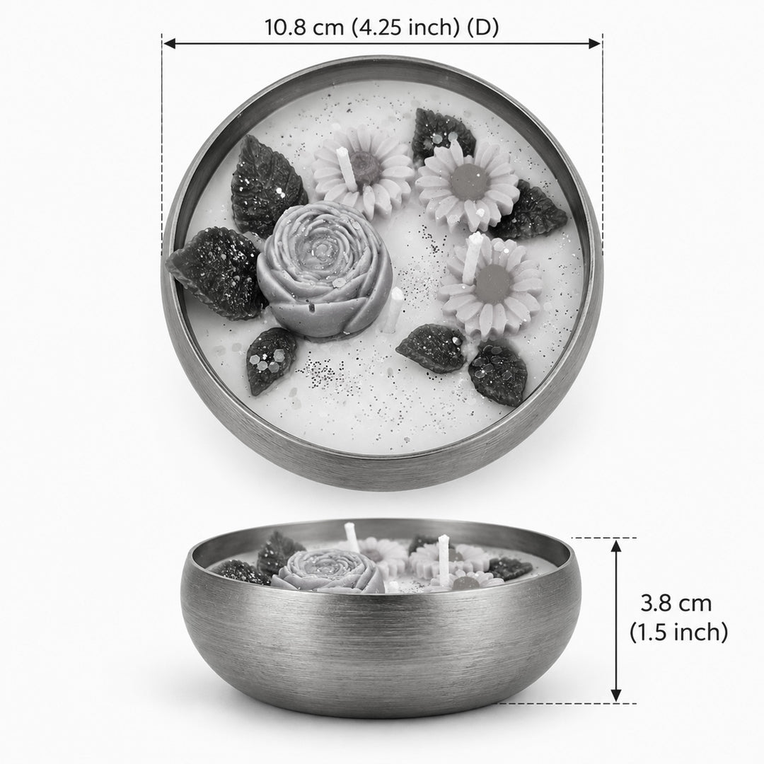 Handcrafted Royal Rose Floral Brass Urli Jasmine Scented Soy Wax Candle