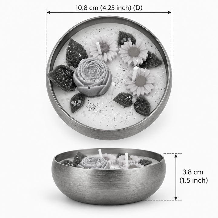 Handcrafted Royal Rose Floral Brass Urli Jasmine Scented Soy Wax Candle