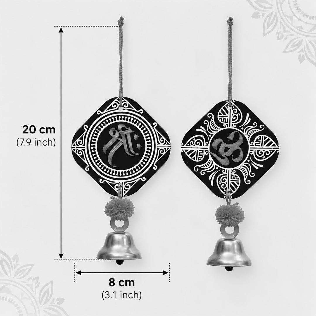 2 Pc | Handcrafted Shree Swastik MDF Door Hangings With Bells & Pom-Poms