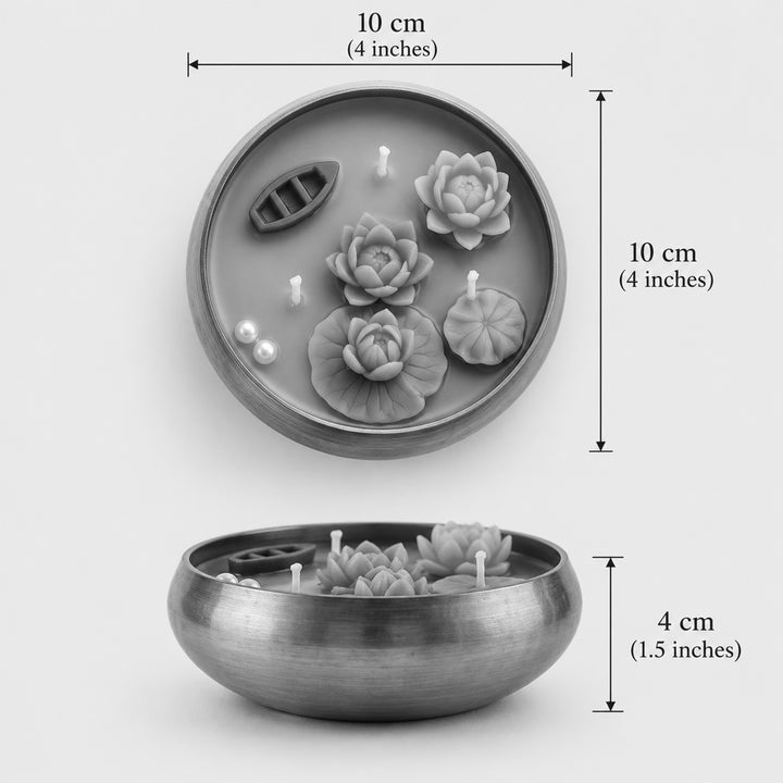 Handmade Shubha Lotus Pond Design Metal Urli Soy Wax Scented Candle For Festive Decor