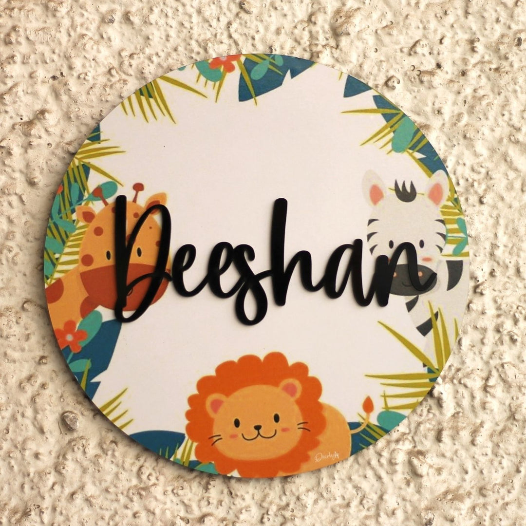 Buy Personalized Printed Jungle MDF Wood Kids Name Plate With 3D