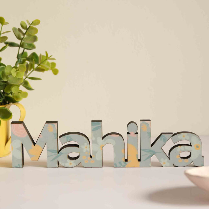 Printed Wooden Cutout Desk Name Plate - Name Personalization Example Front View