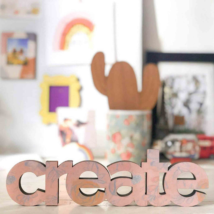 Printed Wooden Cutout Desk Name Plate - Front View on Tabletop Display