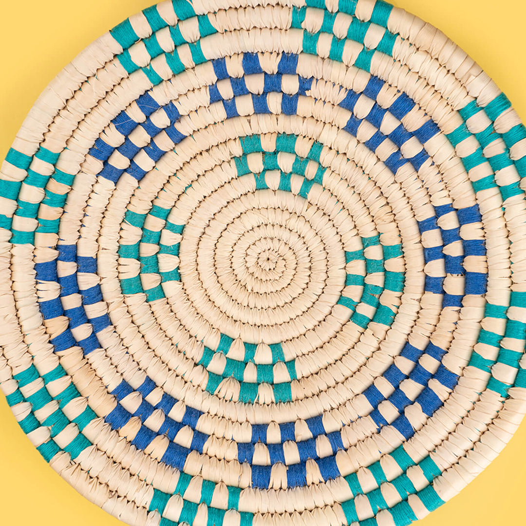 Handcrafted Sabai Grass Blue & Green Dotted Rings Wall Plate