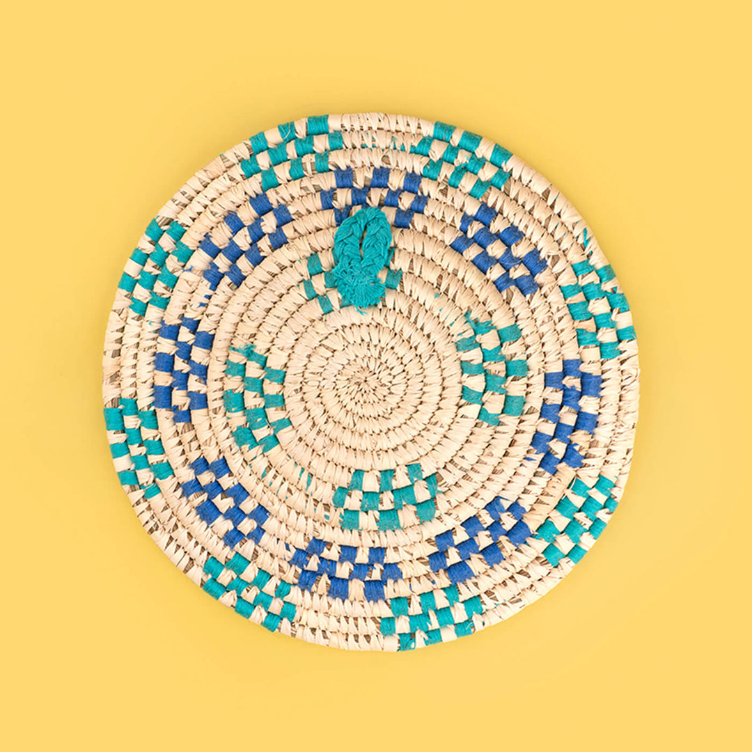 Handcrafted Sabai Grass Blue & Green Dotted Rings Wall Plate