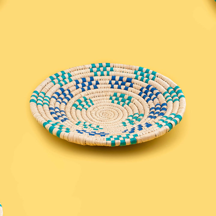 Handcrafted Sabai Grass Blue & Green Dotted Rings Wall Plate