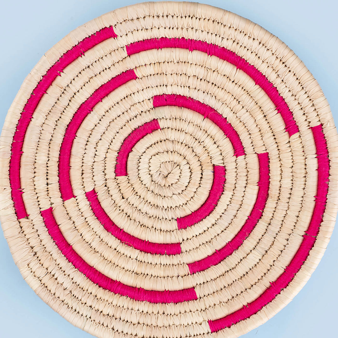Handcrafted Sabai Grass Hot Pink Arched Lines Wall Plate