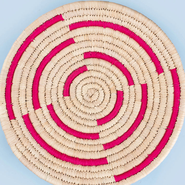 Handcrafted Sabai Grass Hot Pink Arched Lines Wall Plate