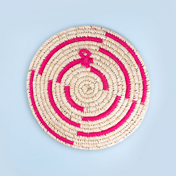 Handcrafted Sabai Grass Hot Pink Arched Lines Wall Plate