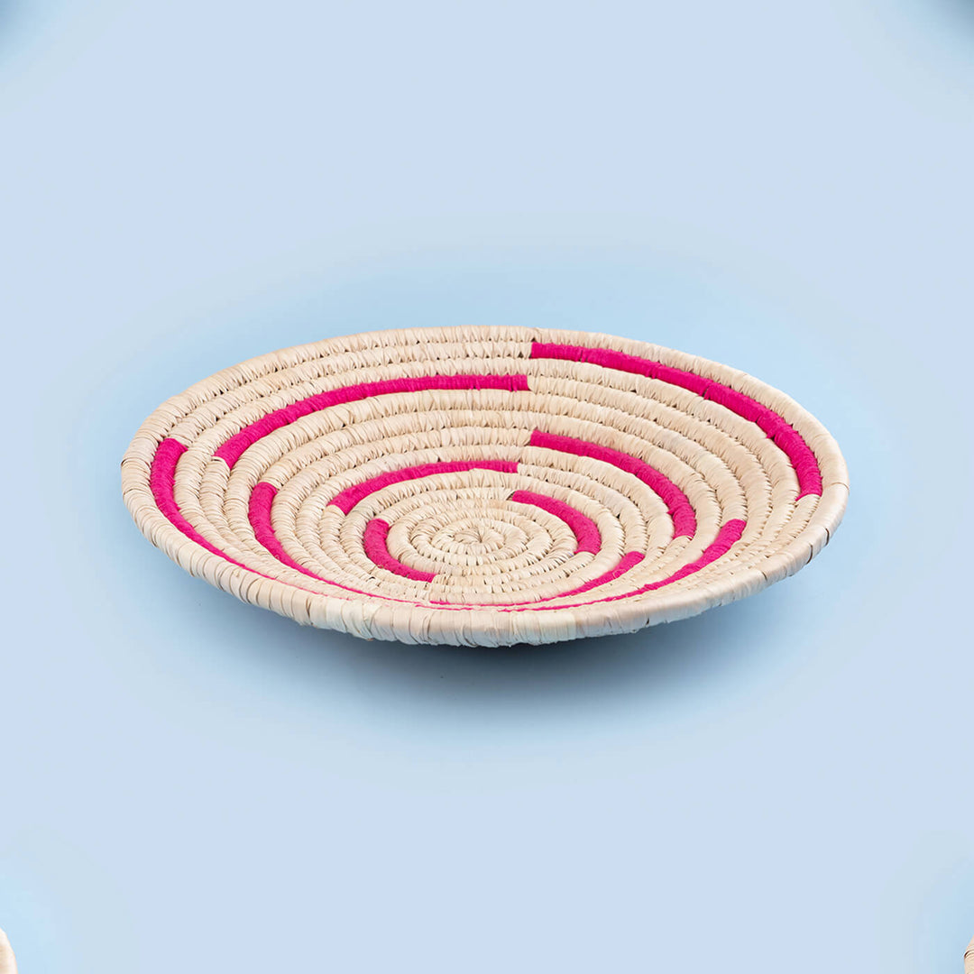 Handcrafted Sabai Grass Hot Pink Arched Lines Wall Plate