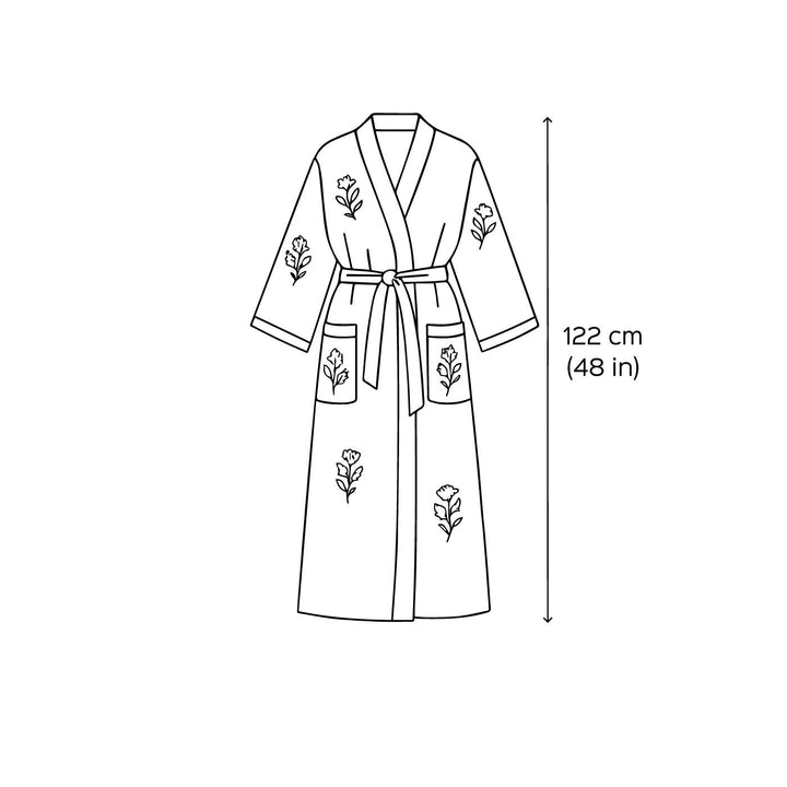 Personalized Handmade Block Printed Rose Gold Floral Cotton Bath Robes