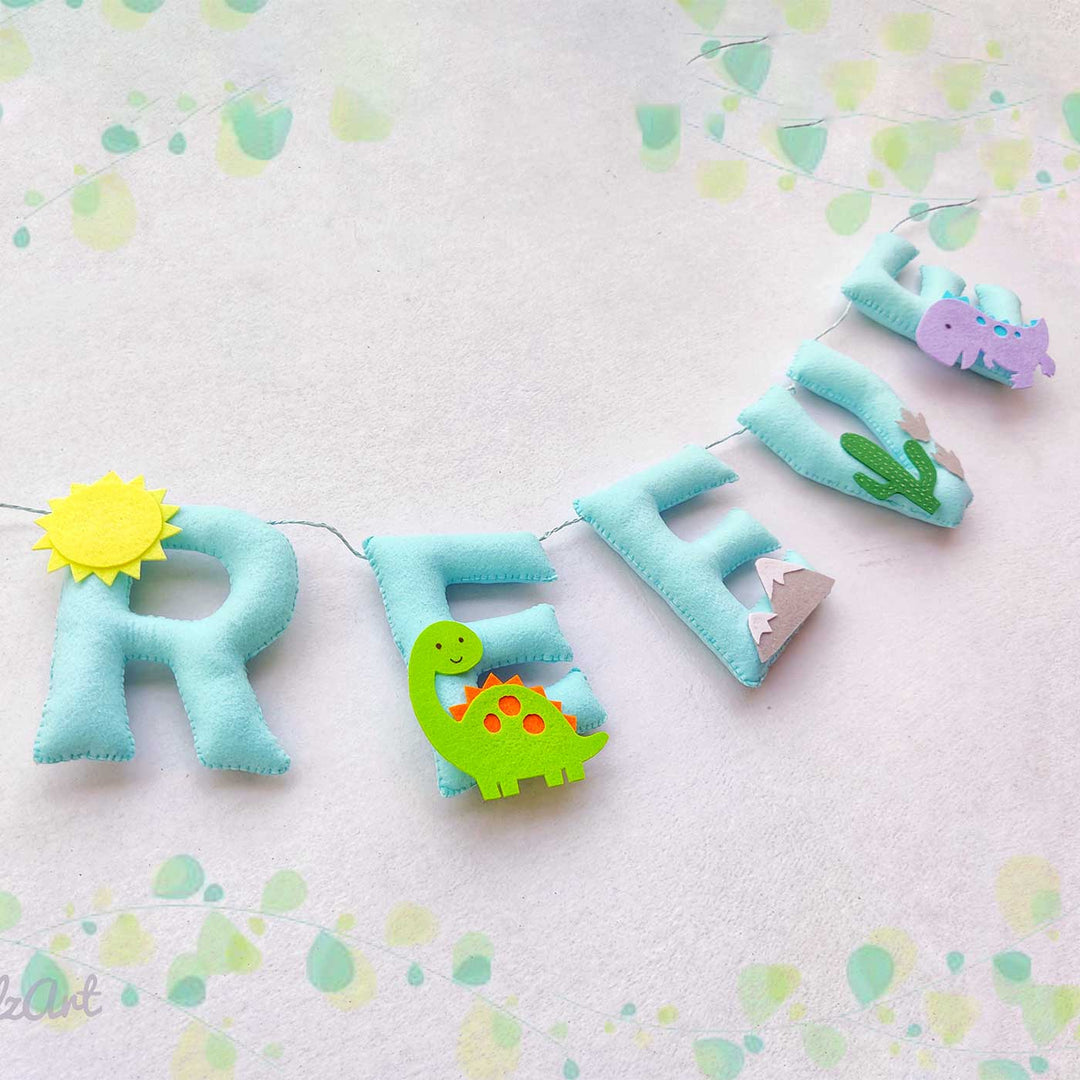 Handcrafted Personalized Dinosaur Theme Felt Bunting - Hanging Decorative Letter Garland
