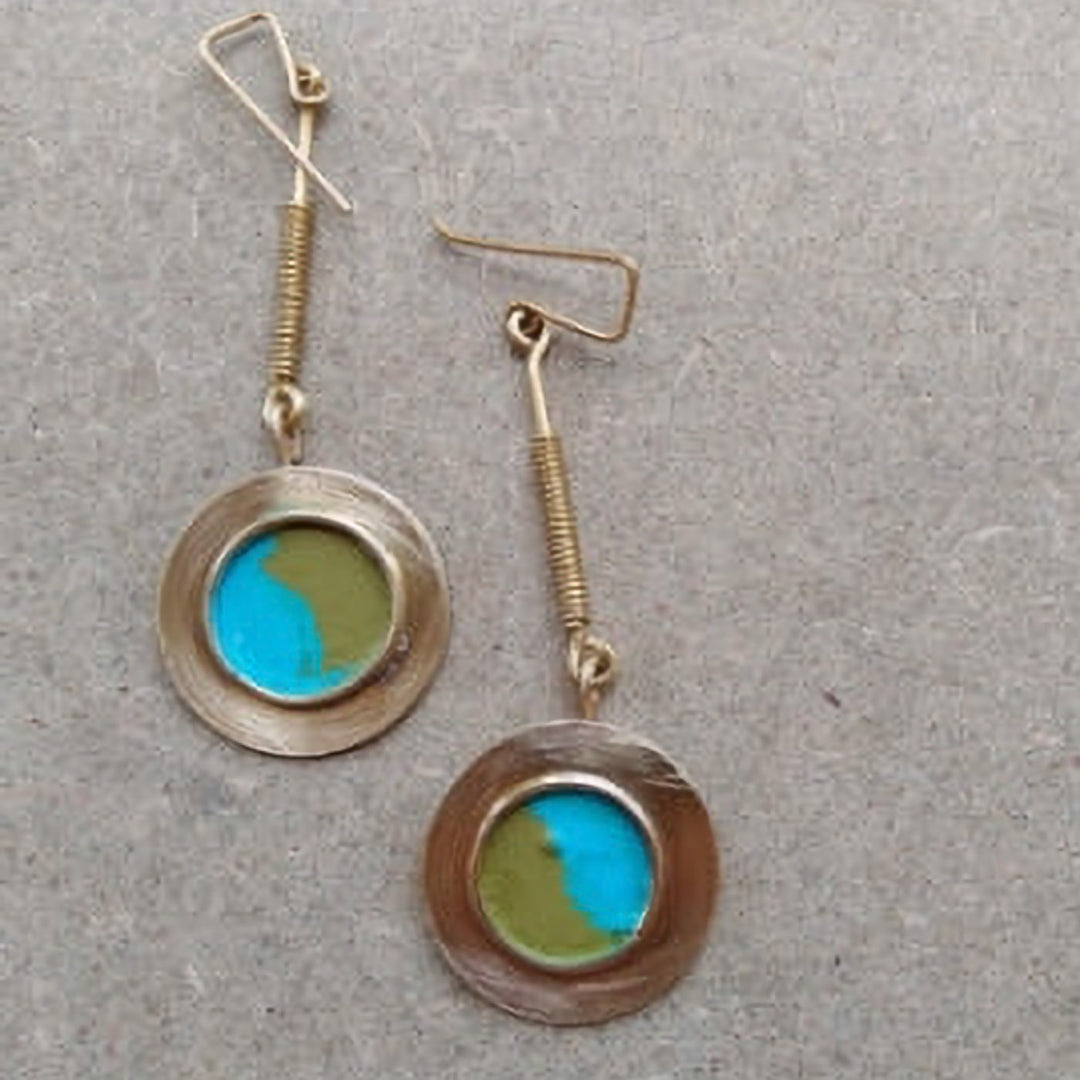 Contemporary Disc Verdigris And Moss Earrings
