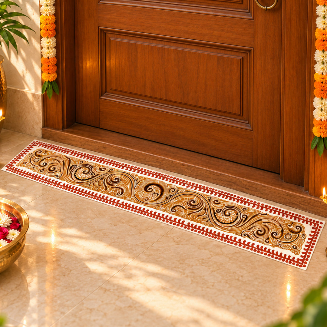 40 Inch | Reusable Handmade Vyana Strip Fabric Rangoli Mat for Festive Entrance Decor