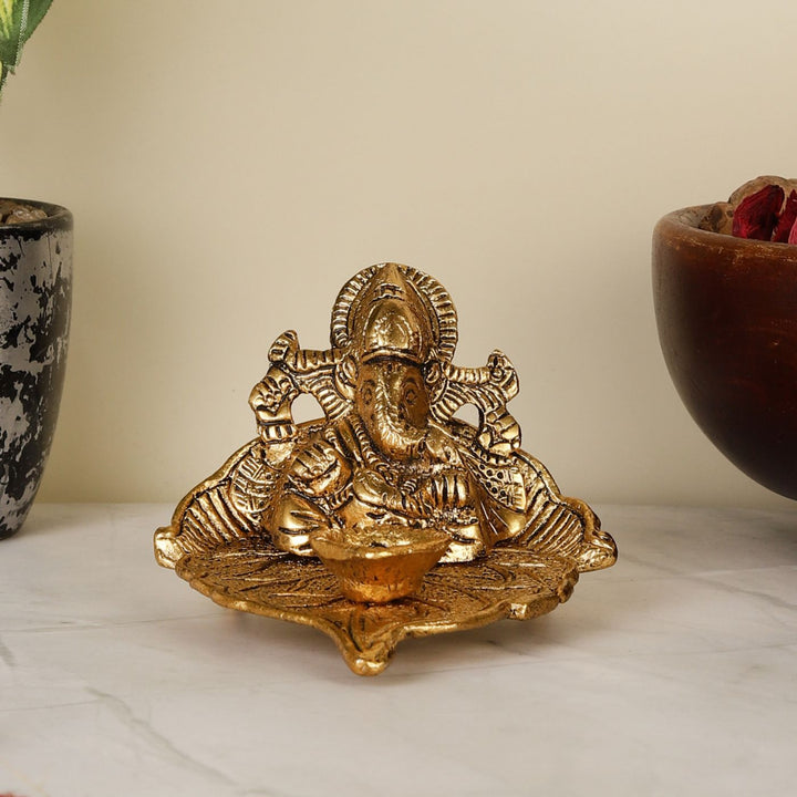Handmade Lord Ganesh Metal Oil Lamp / Diya