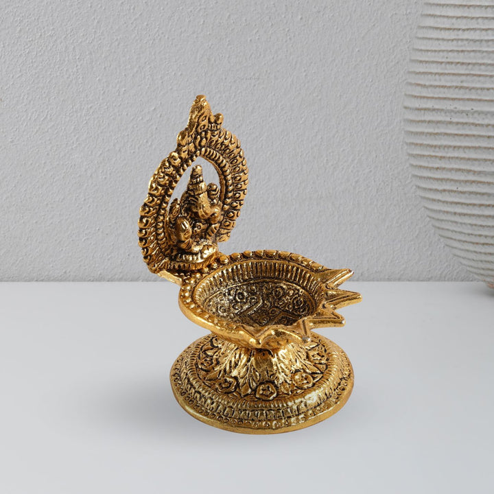 Handmade Aestri Lord Ganesh Metal Oil Lamp / Diya