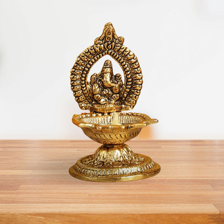 Handmade Aestri Lord Ganesh Metal Oil Lamp / Diya
