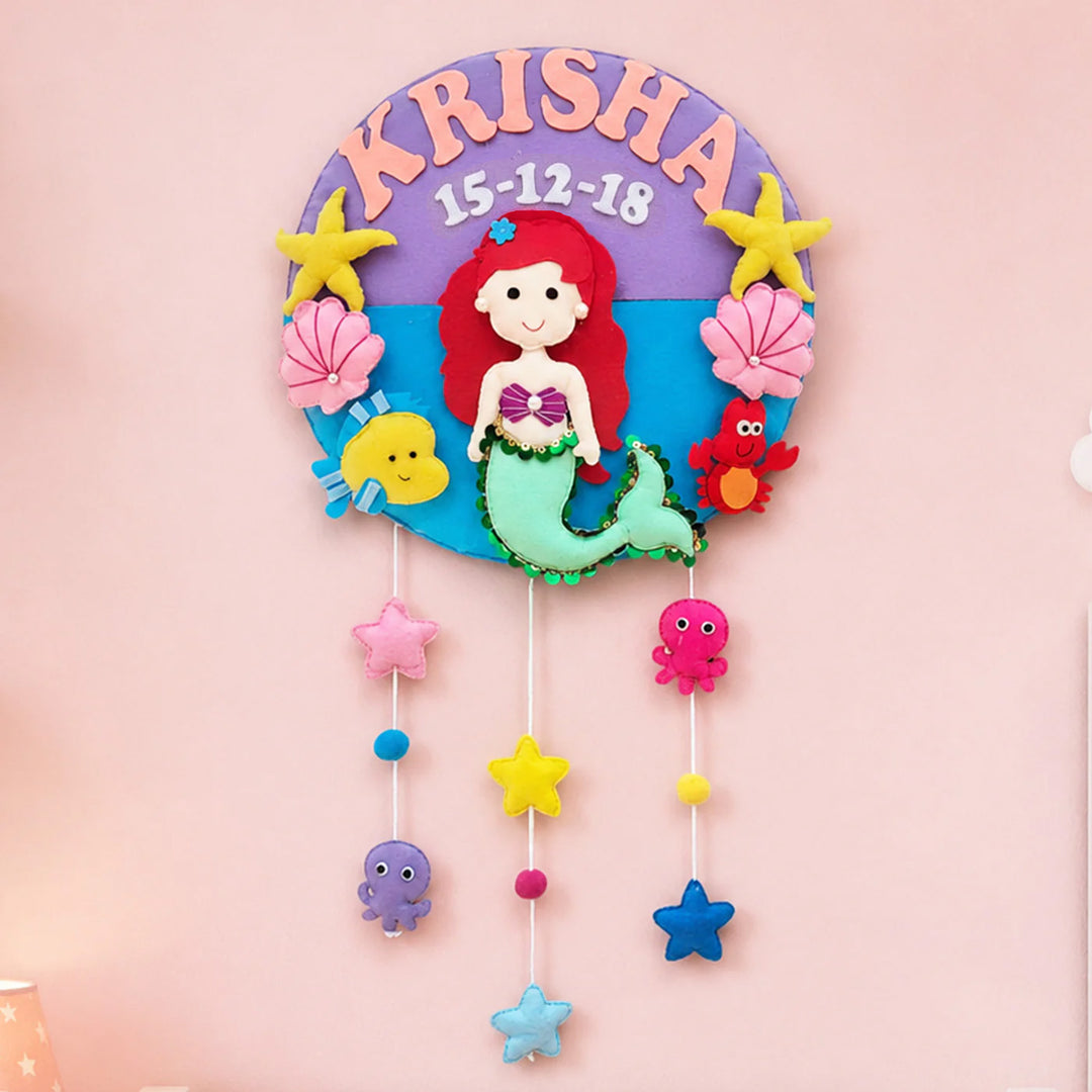 Personalised Little Mermaid Kids Felt Name Plate