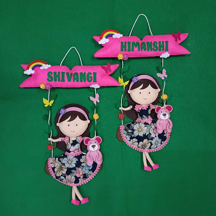 Handcrafted Personalized Doll on Swing Felt Name Plate for Kids