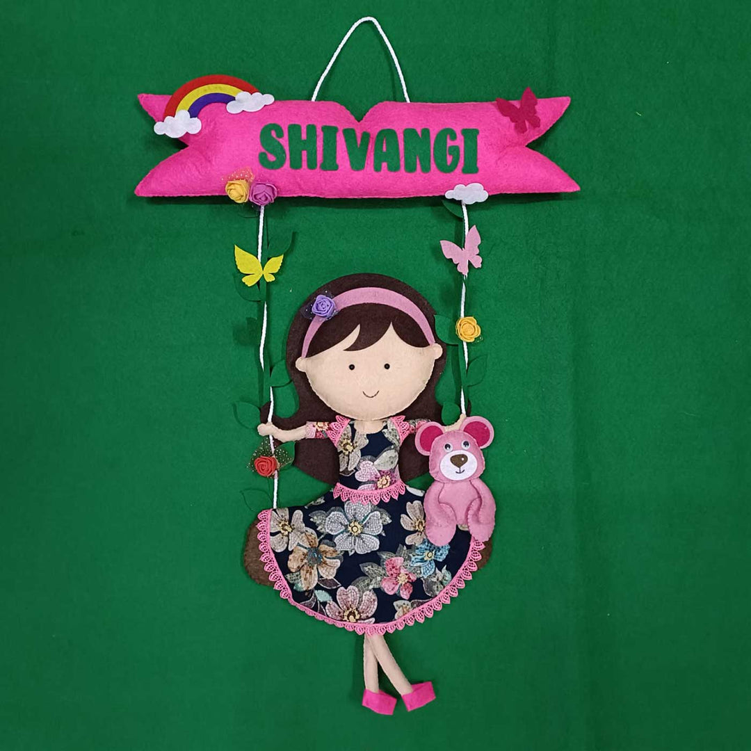Handcrafted Personalized Doll on Swing Felt Name Plate for Kids