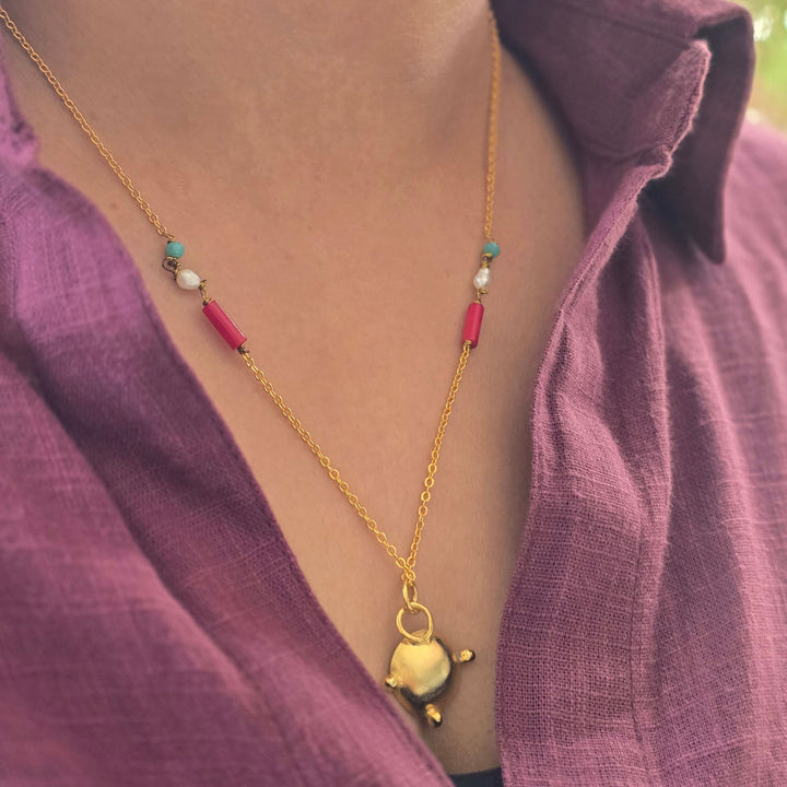 Handmade Dome Pendant Brass Necklace