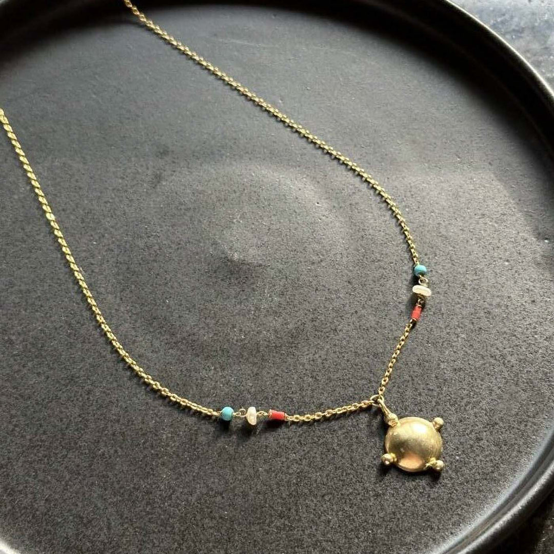 Handmade Dome Pendant Brass Necklace