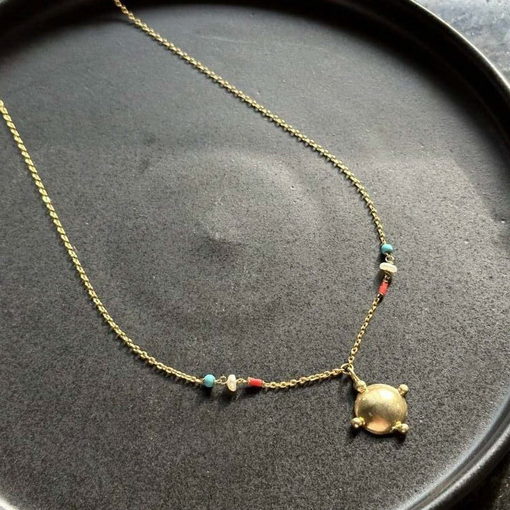 Handmade Dome Pendant Brass Necklace