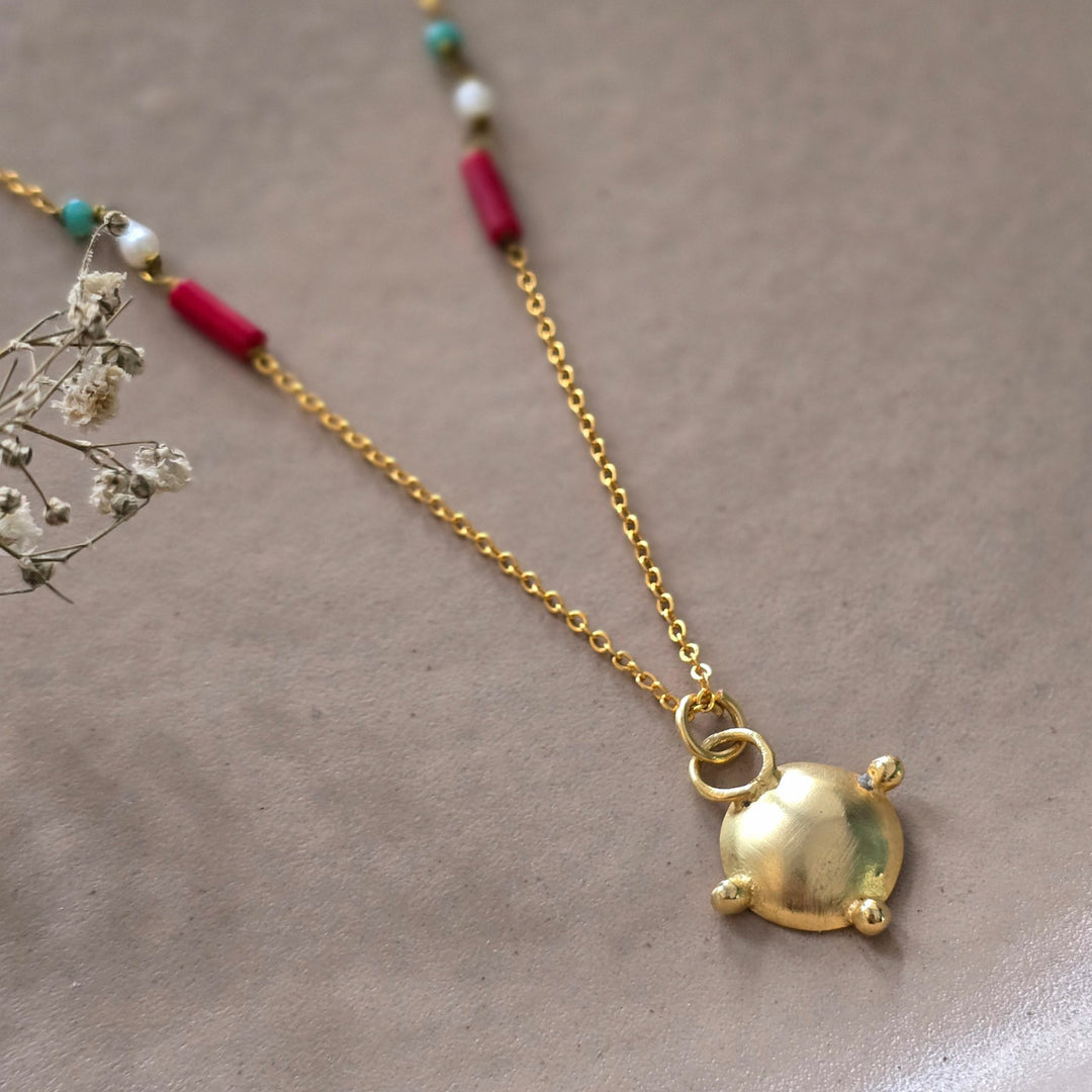 Handmade Dome Pendant Brass Necklace