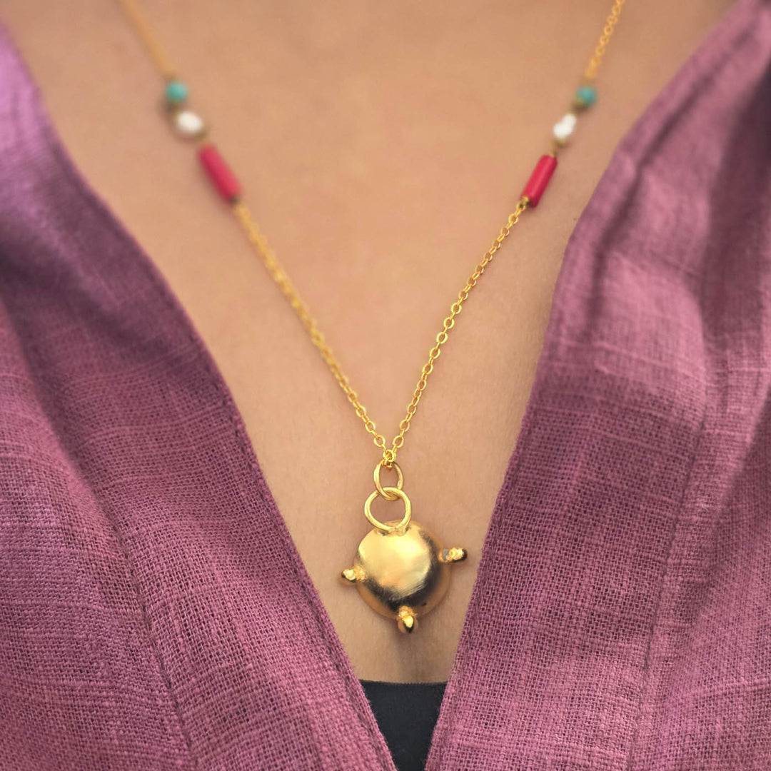 Handmade Dome Pendant Brass Necklace