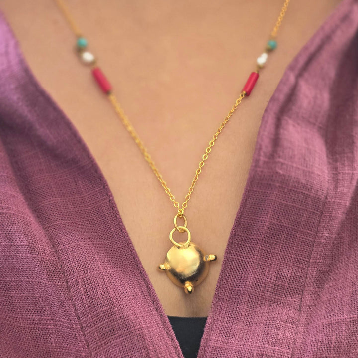 Handmade Dome Pendant Brass Necklace
