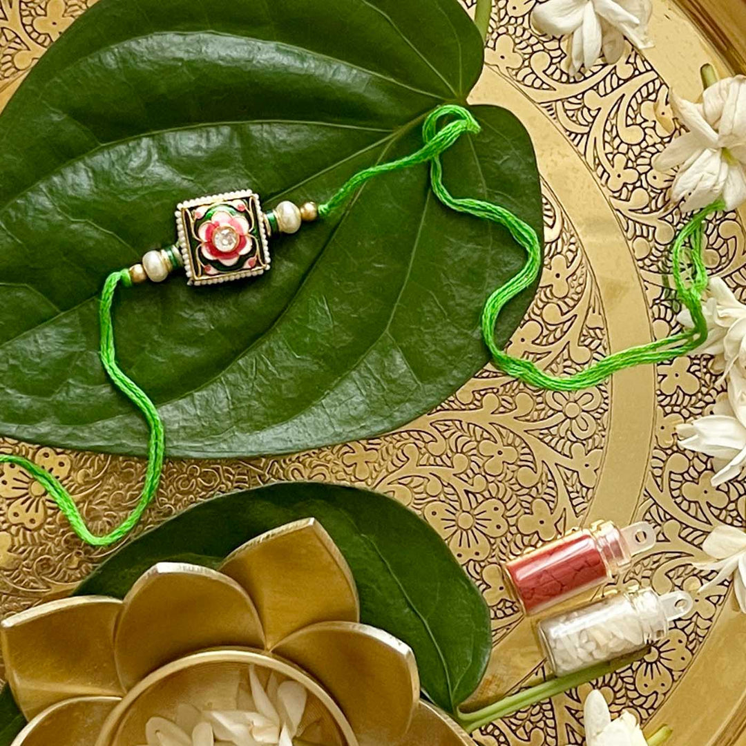 Handcrafted Meenakari "Dor" Rakhi With Roli Chawal for Brother