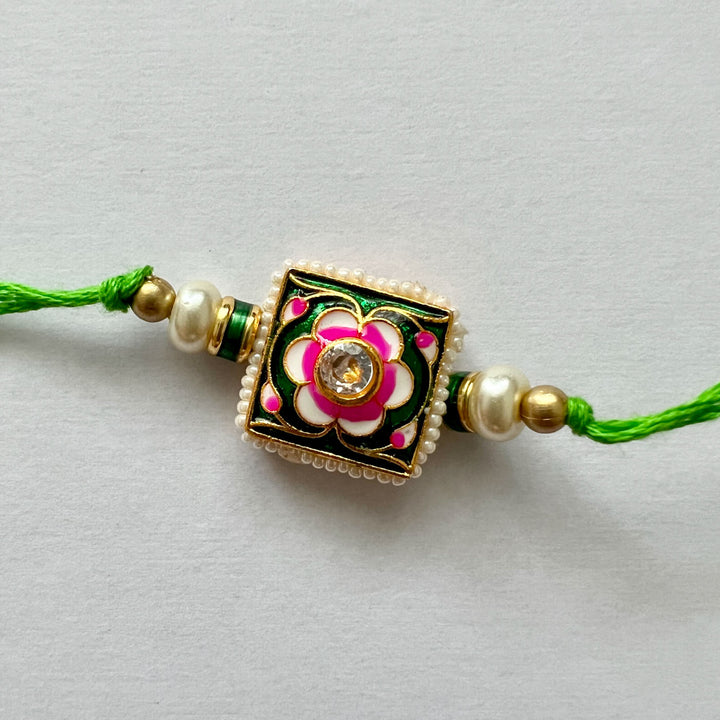 Handcrafted Meenakari "Dor" Rakhi With Roli Chawal for Brother