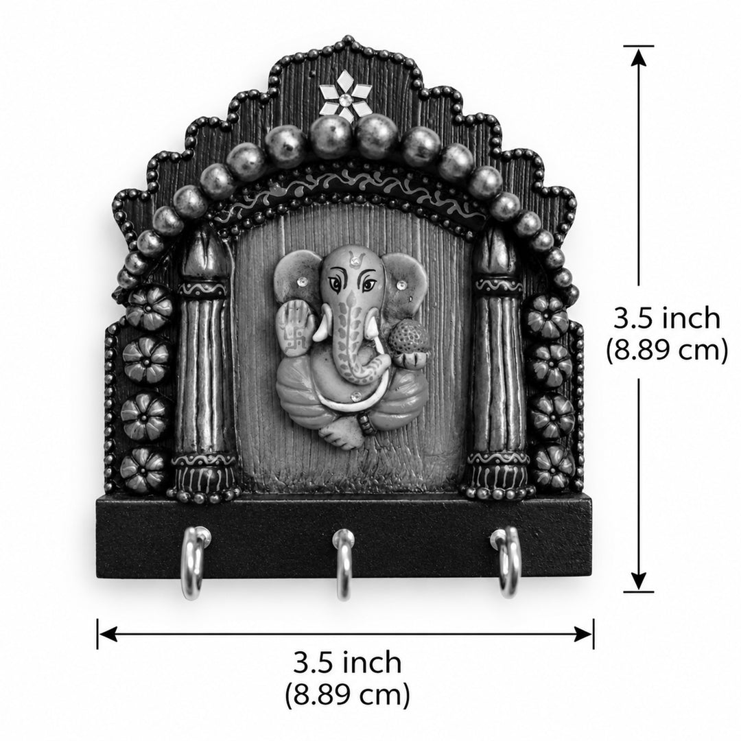 Antique Ganesh Handmade Paper Mache Clay Key Holder With 3 Hooks